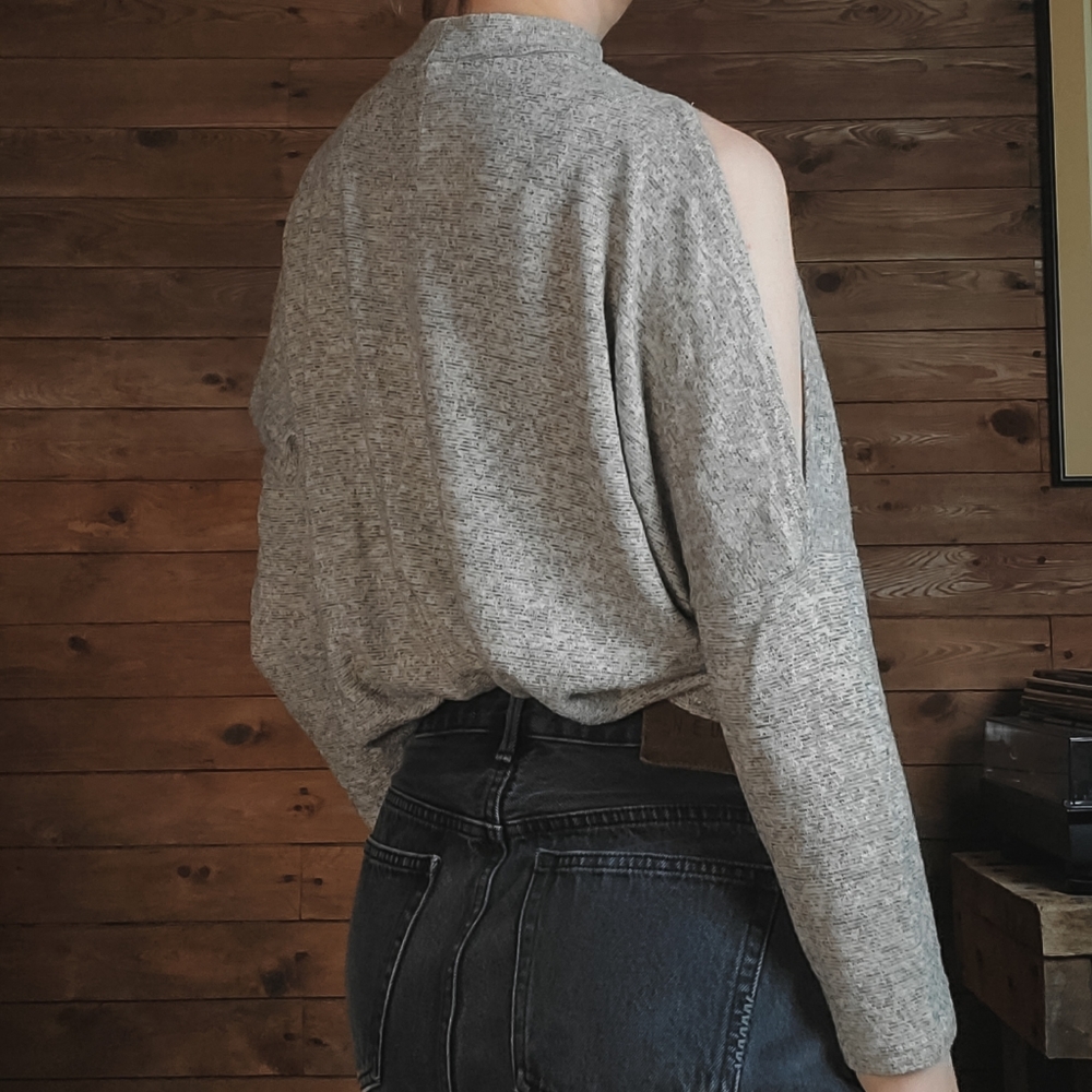 Mock Neck Shoulder Cut Out Long Sleeve Shirt